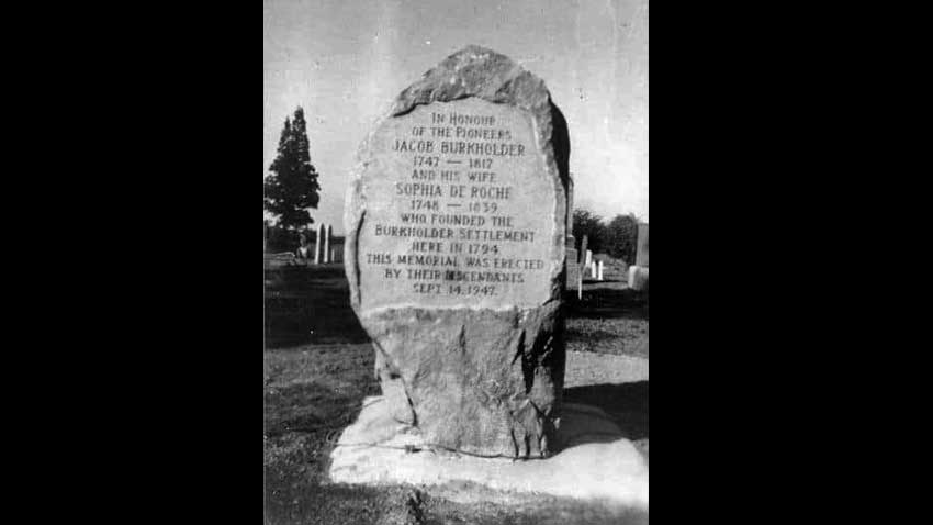 Burkholder Cemetery and Church Article - Settlement Monument