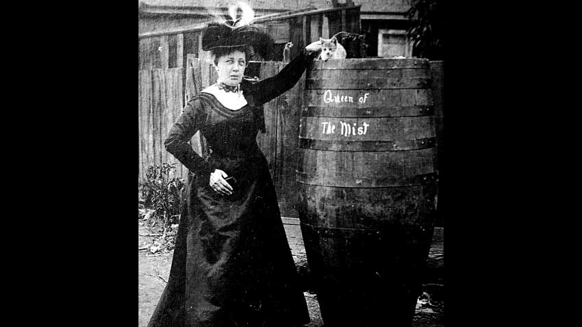 Niagara Falls | Legends & Daredevils - Annie Edson Taylor with barrel
