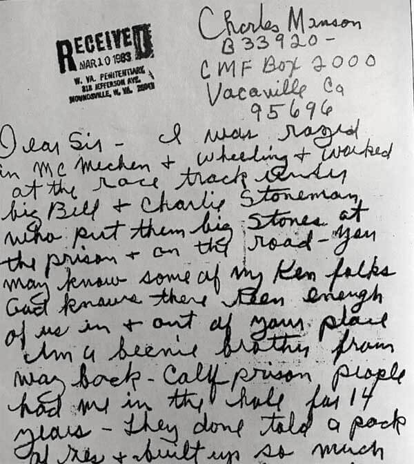Letter from Manson on Display at the Pen